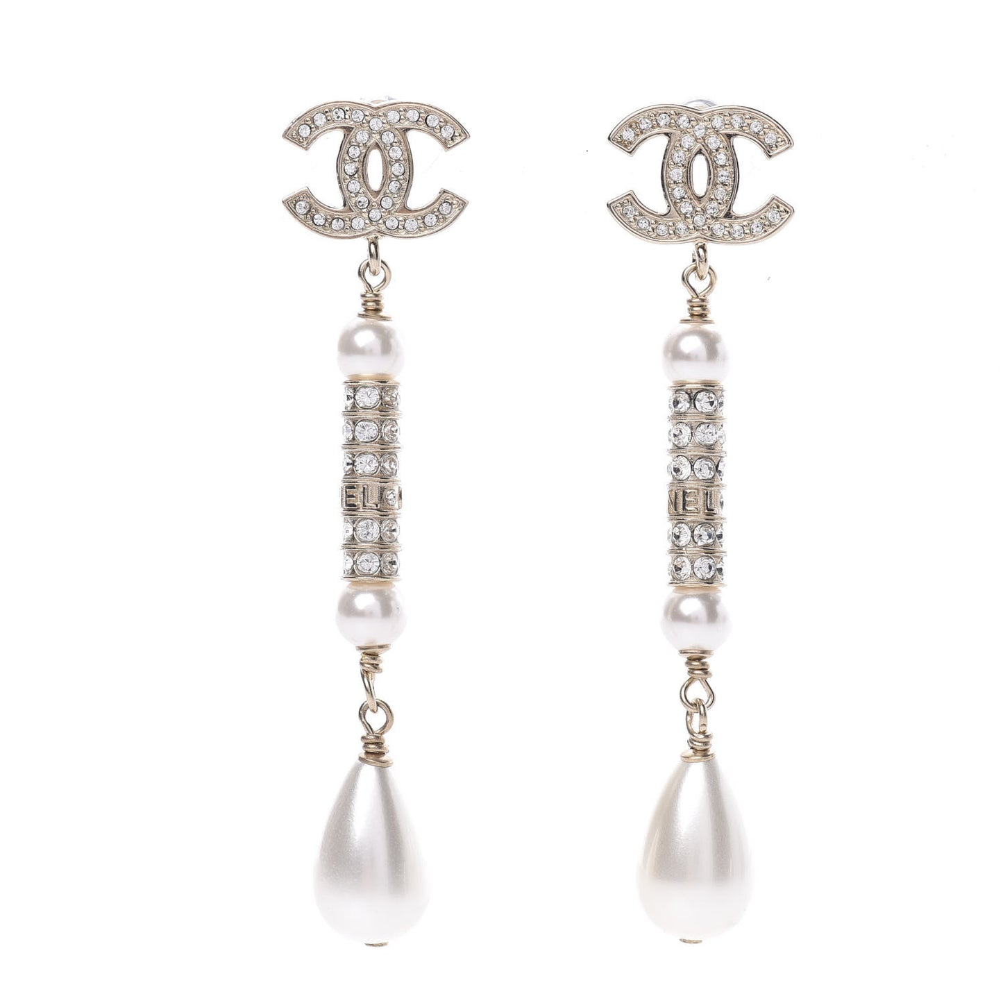 Pearl Crystal CC Drop Earrings Gold