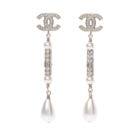 Chanel Pearl Crystal CC Drop Earrings Gold 1 of 5