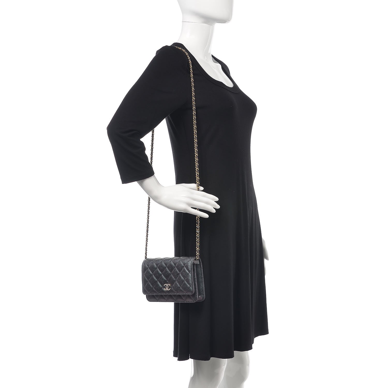 Chanel Iridescent Caviar Quilted Wallet On Chain WOC Black 2 of 9