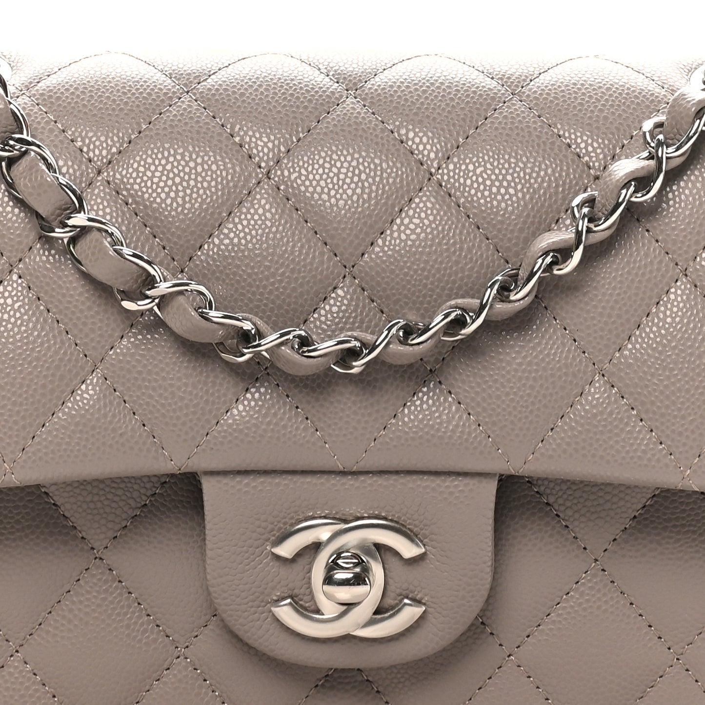 Caviar Quilted Small Double Flap Grey
