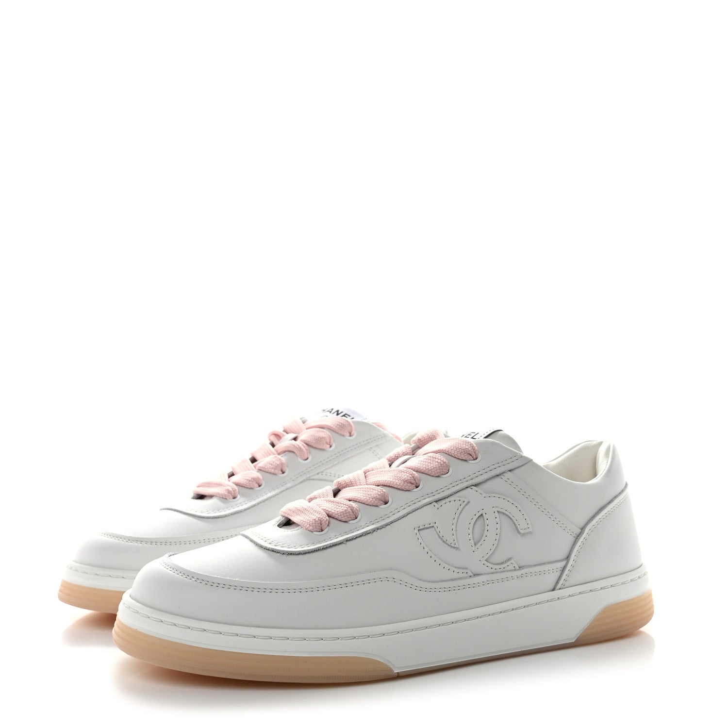 Chanel Calfskin Womens CC Sneakers 38 White Pink 3 of 10