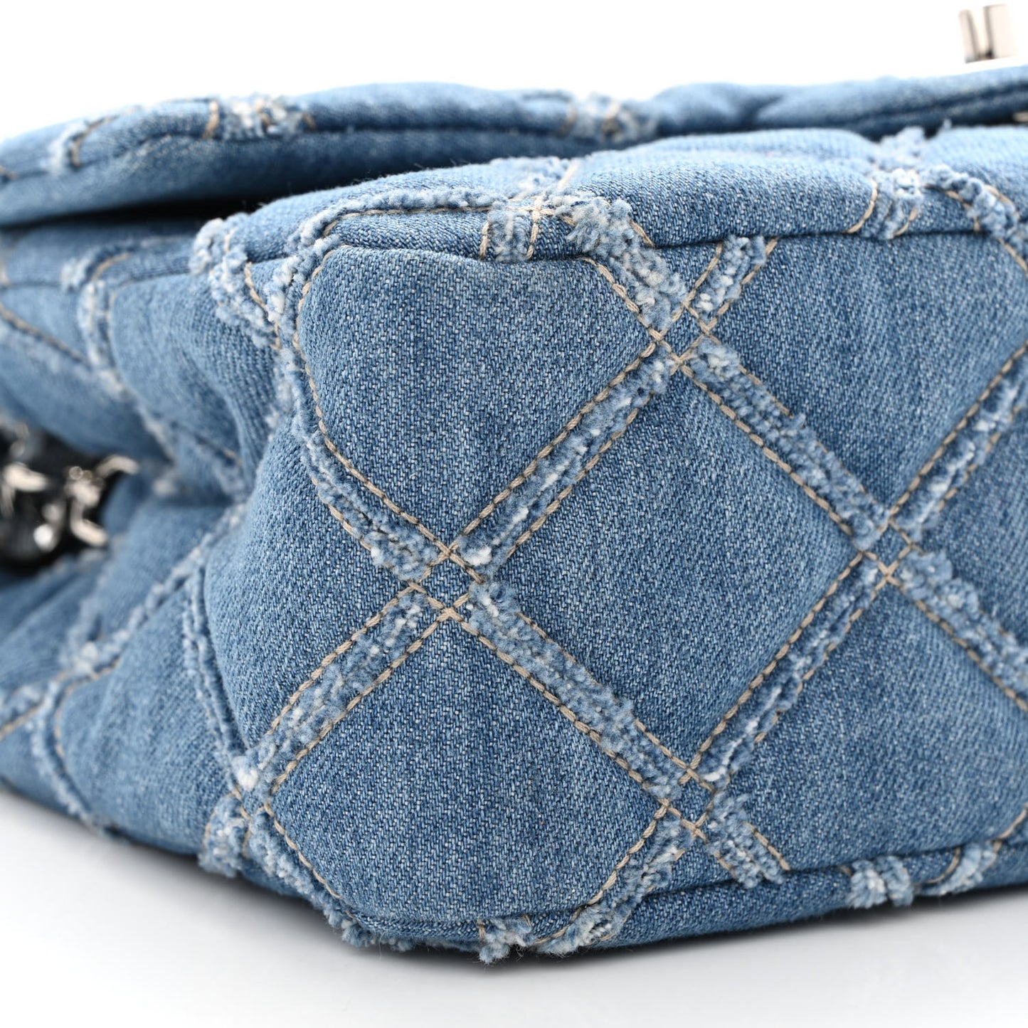 Denim Quilted Medium Distressed Single Flap Blue
