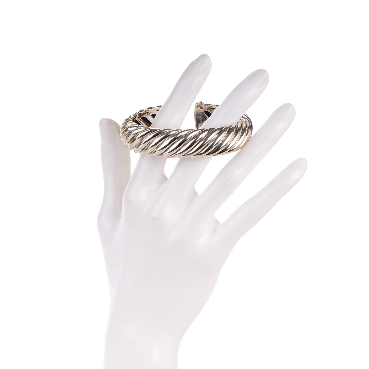 David Yurman Sterling Silver 18K Yellow Gold 15mm Sculpted Cable Cuff 2 of 4