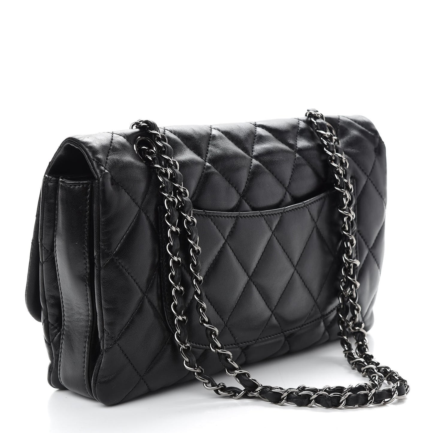 Lambskin Quilted Jumbo 3 Flap Black
