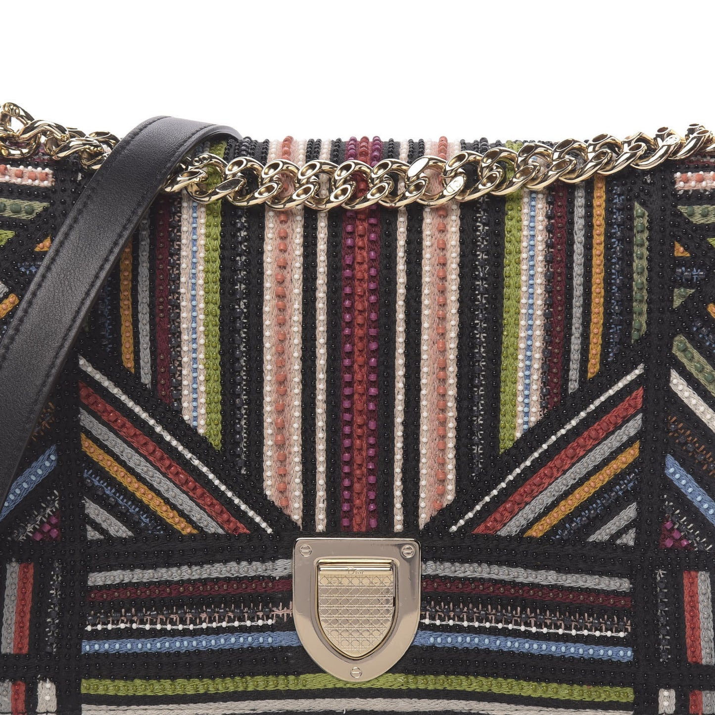 Embroidered Striped Medium Diorama Flap Bag Multicolor