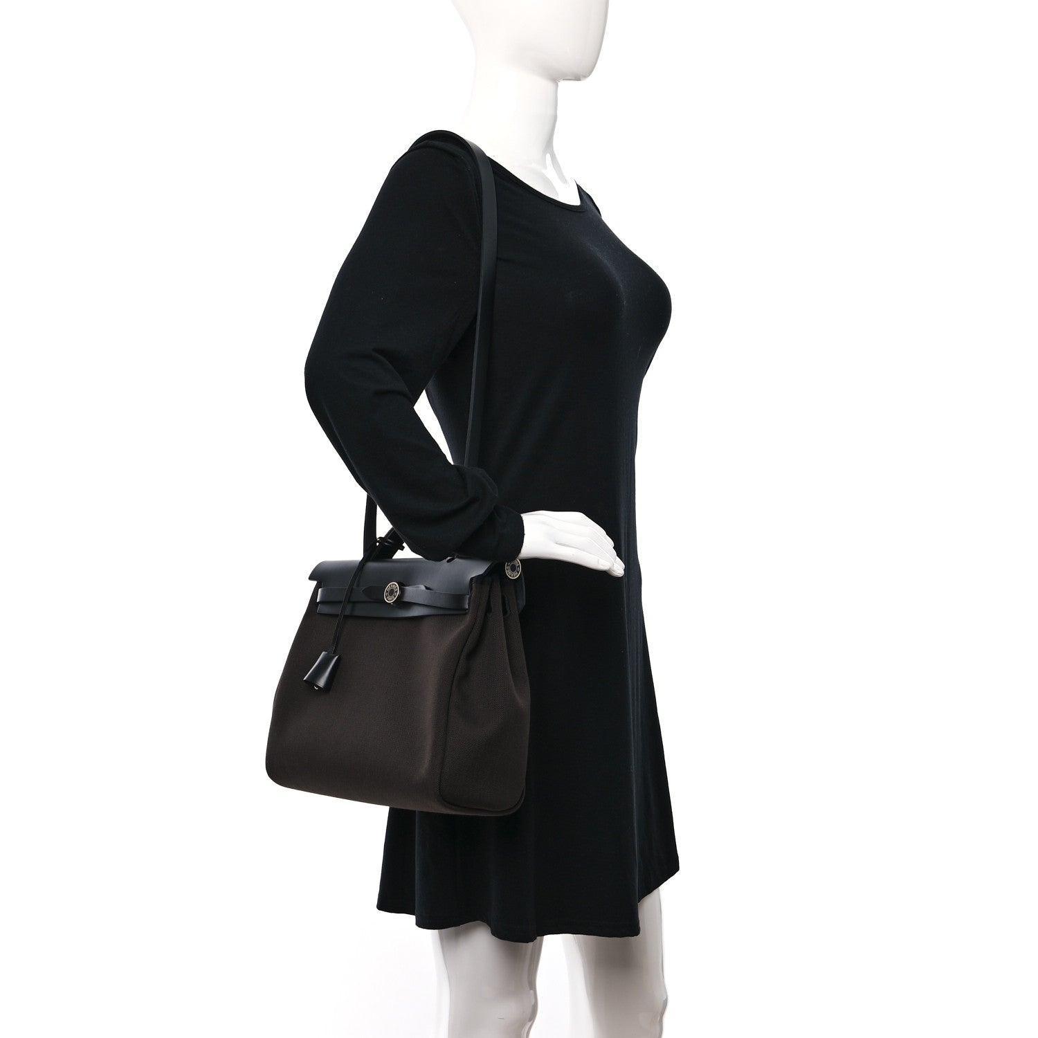 Hermes Military Toile Vache Hunter Herbag Zip Retourne 31 PM Black Ebene 2 of 10