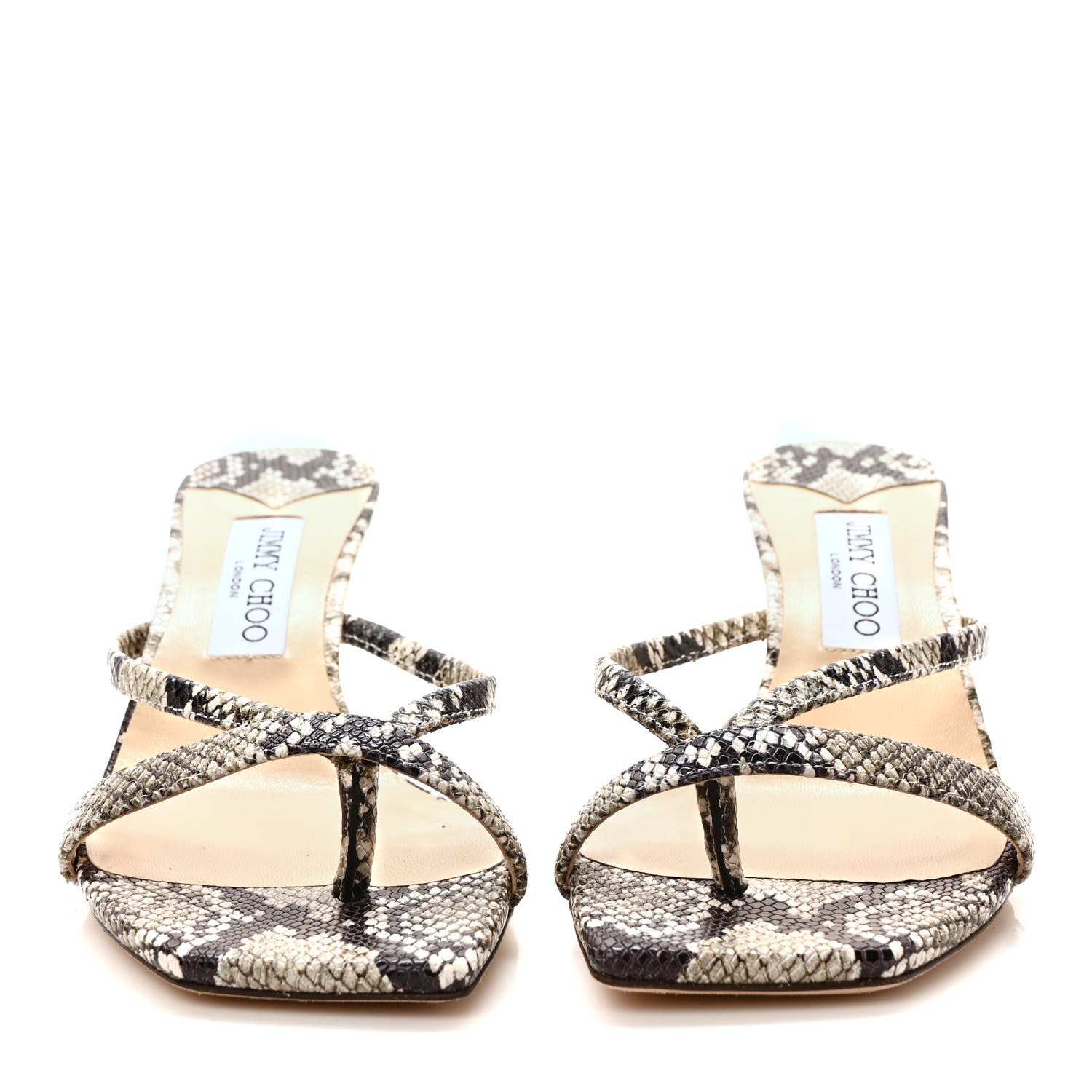 Jimmy Choo Calfskin Snake Print Maelie 70 Sandals 39.5 Natural 2 of 7