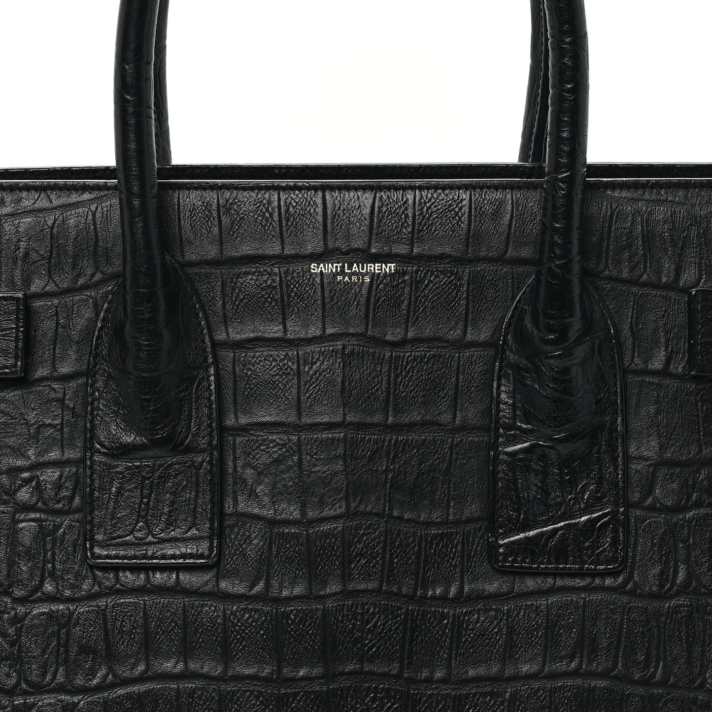 Calfskin Crocodile Embossed Large Sac De Jour Carryall Black
