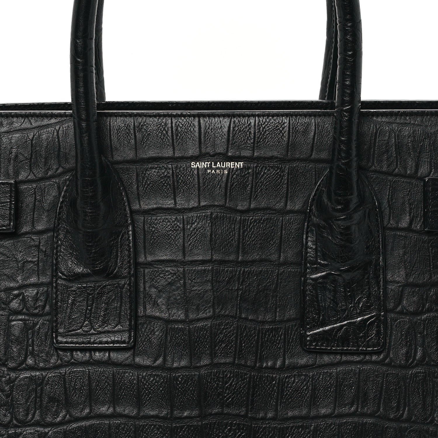 Saint Laurent Calfskin Crocodile Embossed Large Sac De Jour Carryall Black 9 of 13