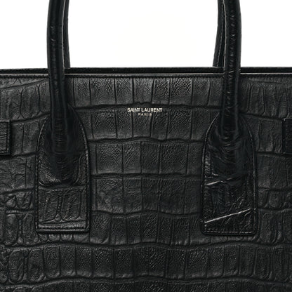 Saint Laurent Calfskin Crocodile Embossed Large Sac De Jour Carryall Black 9 of 13
