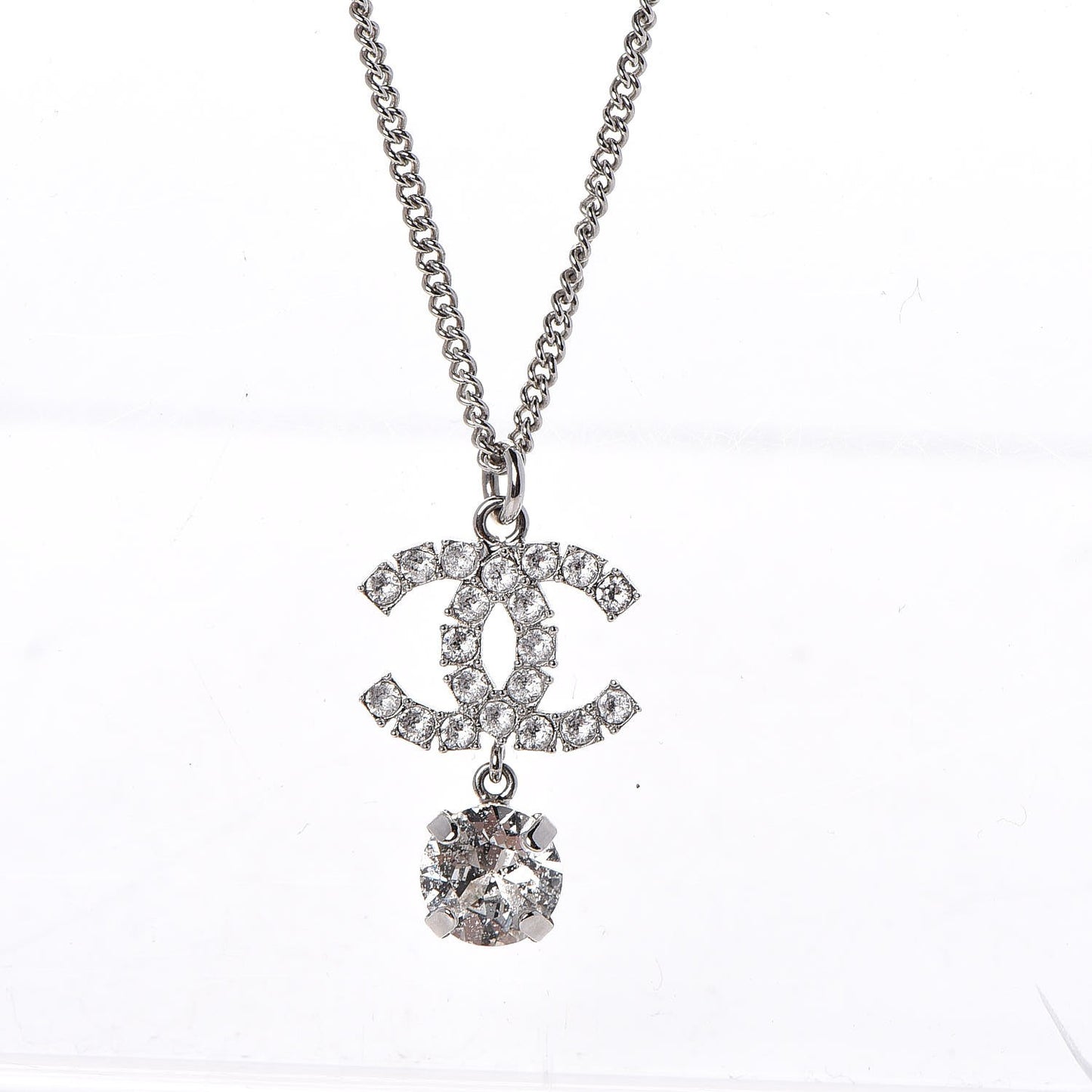 Crystal CC Drop Necklace Silver