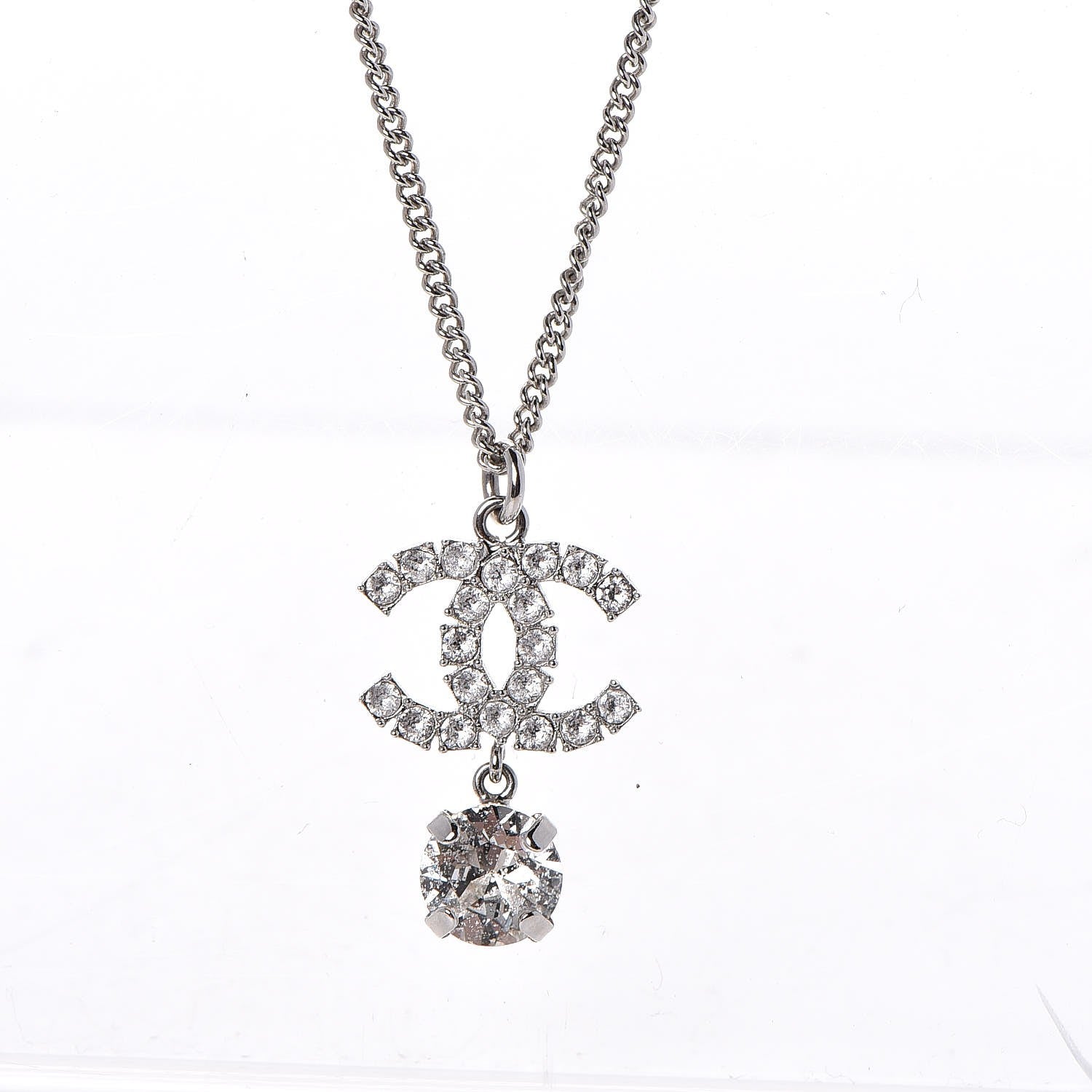 Chanel Crystal CC Drop Necklace Silver 4 of 6
