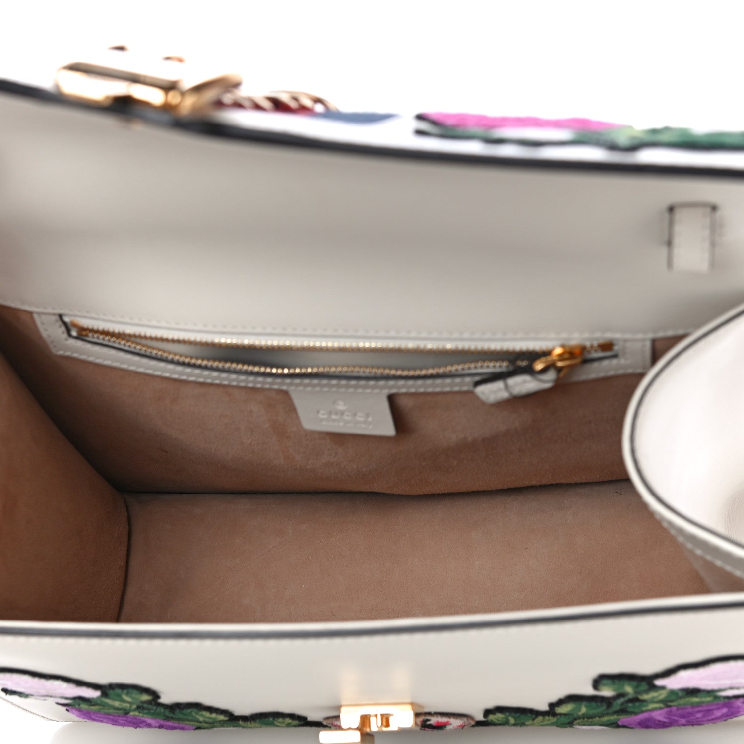 Gucci Calfskin Embroidered Medium Sylvie Top Handle Bag White 5 of 14