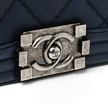 Chanel Calfskin Double Stitch Large Boy Flap Navy Blue 15 of 19