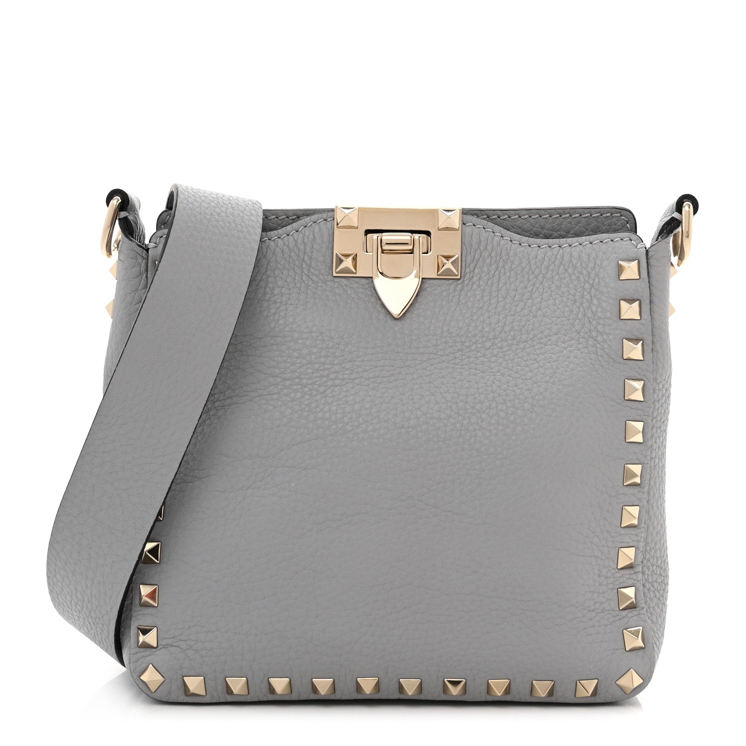 Valentino Garavani Pebbled Calfskin Mini Rockstud Flip-Lock Messenger Bag Pastel Grey 1 of 9