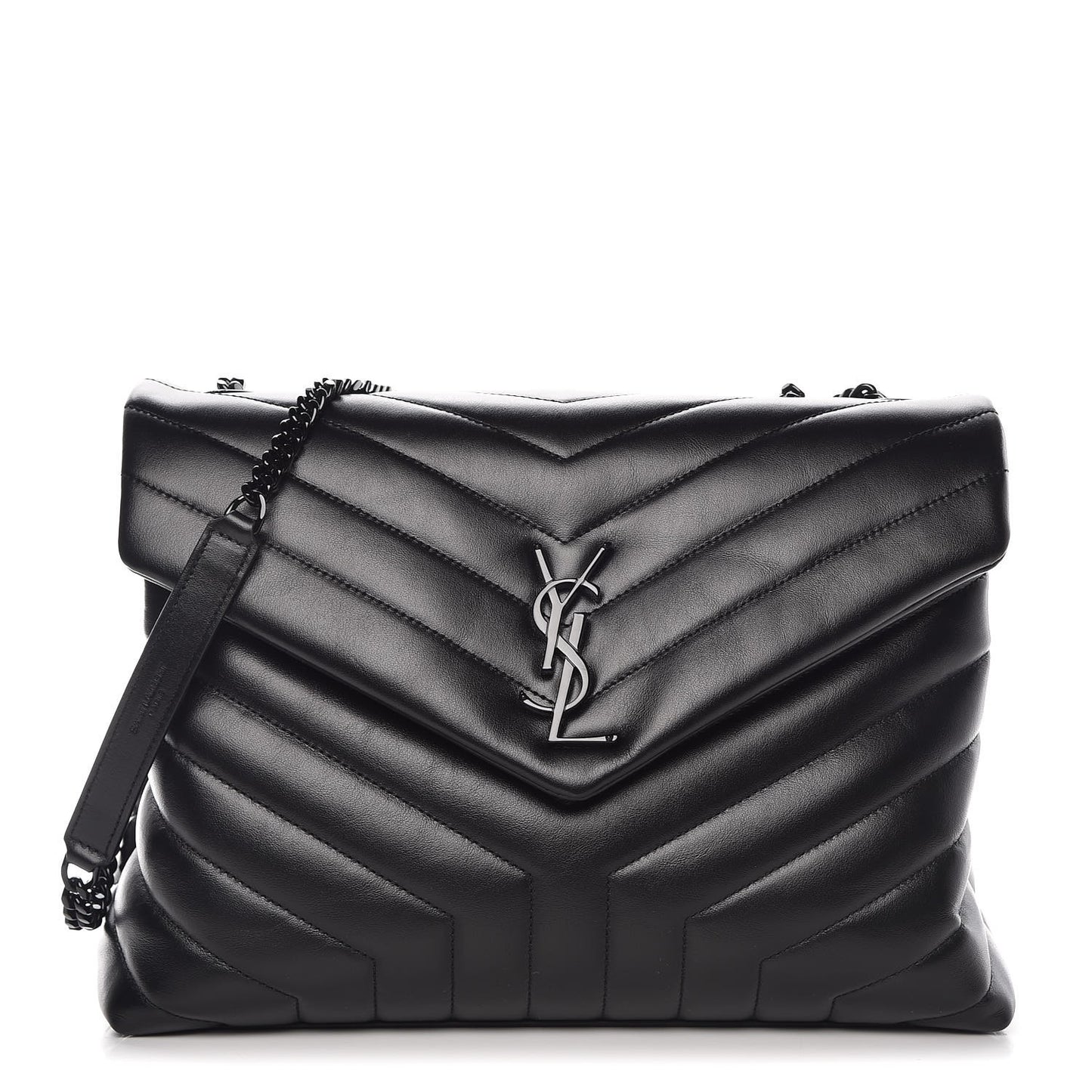 Calfskin Y Quilted Monogram Medium Loulou Chain Satchel Black
