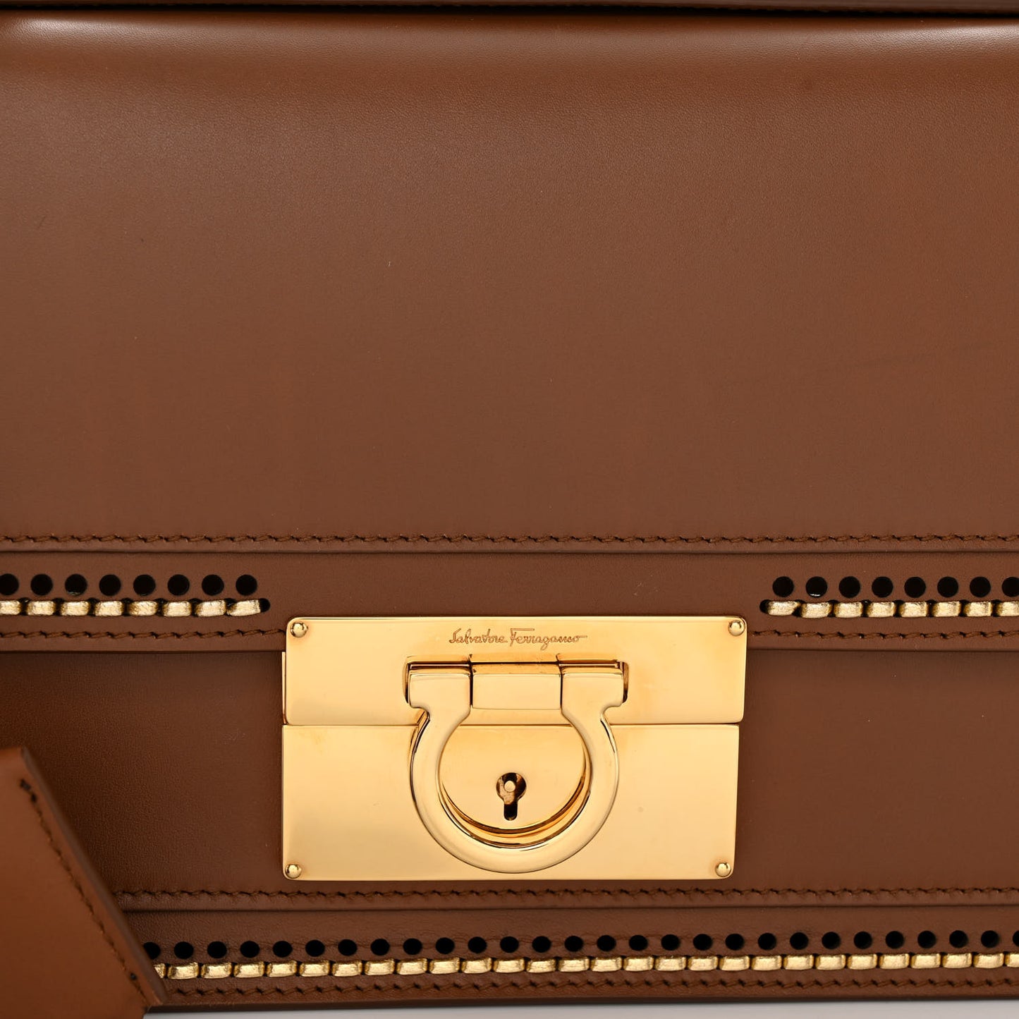 Smooth Calfskin Stitched Aileen Gancio Lock Shoulder Bag Brown