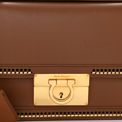 Salvatore Ferragamo Smooth Calfskin Stitched Aileen Gancio Lock Shoulder Bag Brown 7 of 11