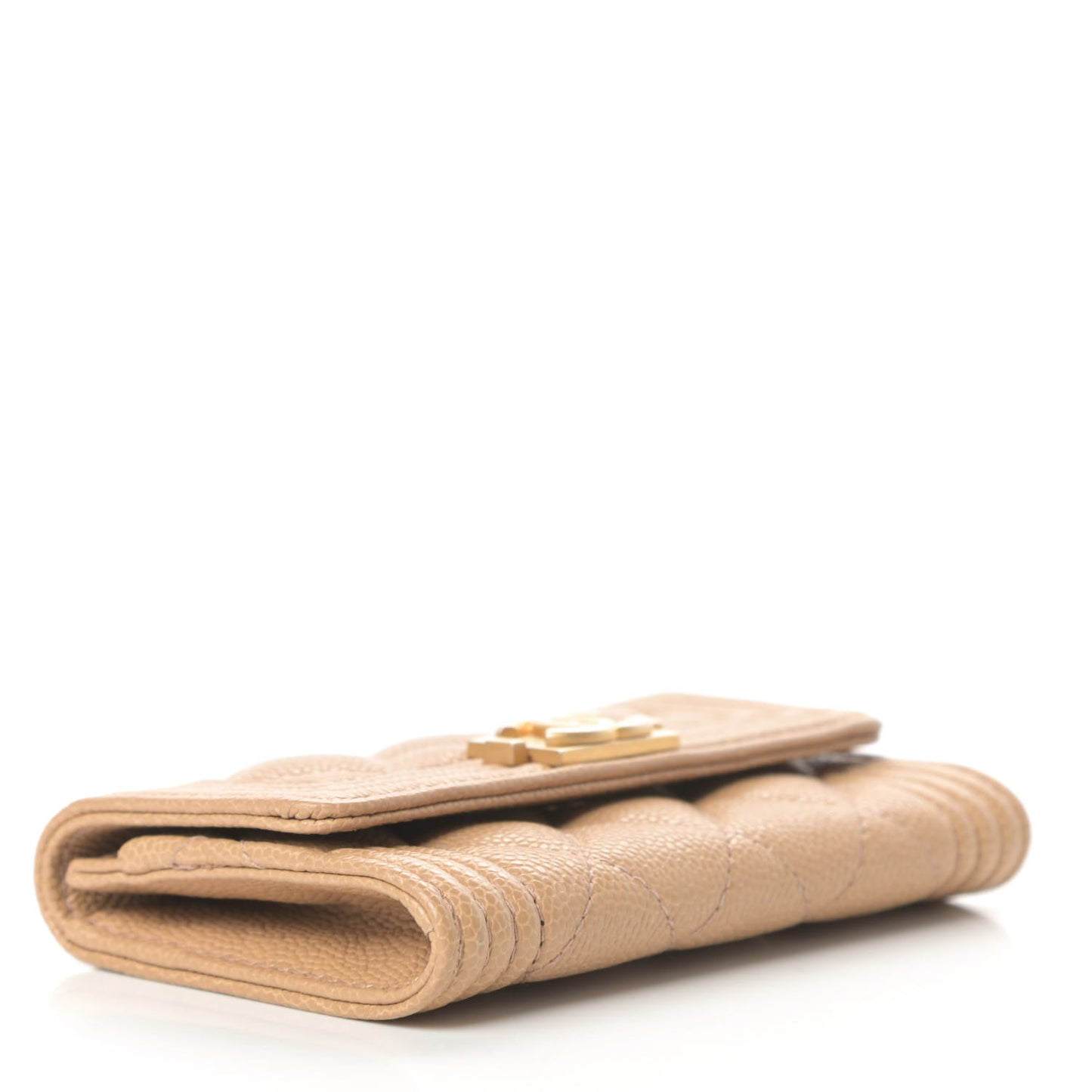 Caviar Quilted Boy Card Holder Wallet Beige Clair