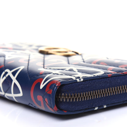 Gucci Calfskin Matelasse GucciGhost GG Marmont Zip Around Wallet Blue Agata Hibiscus Red 10 of 12
