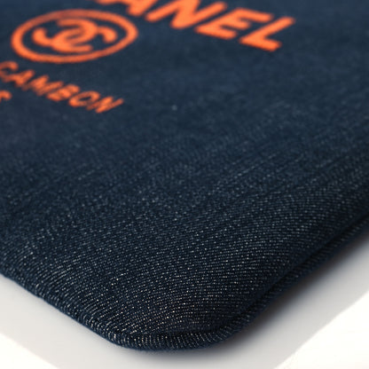 Chanel Denim Large Deauville Pouch Clutch Blue Orange 10 of 11
