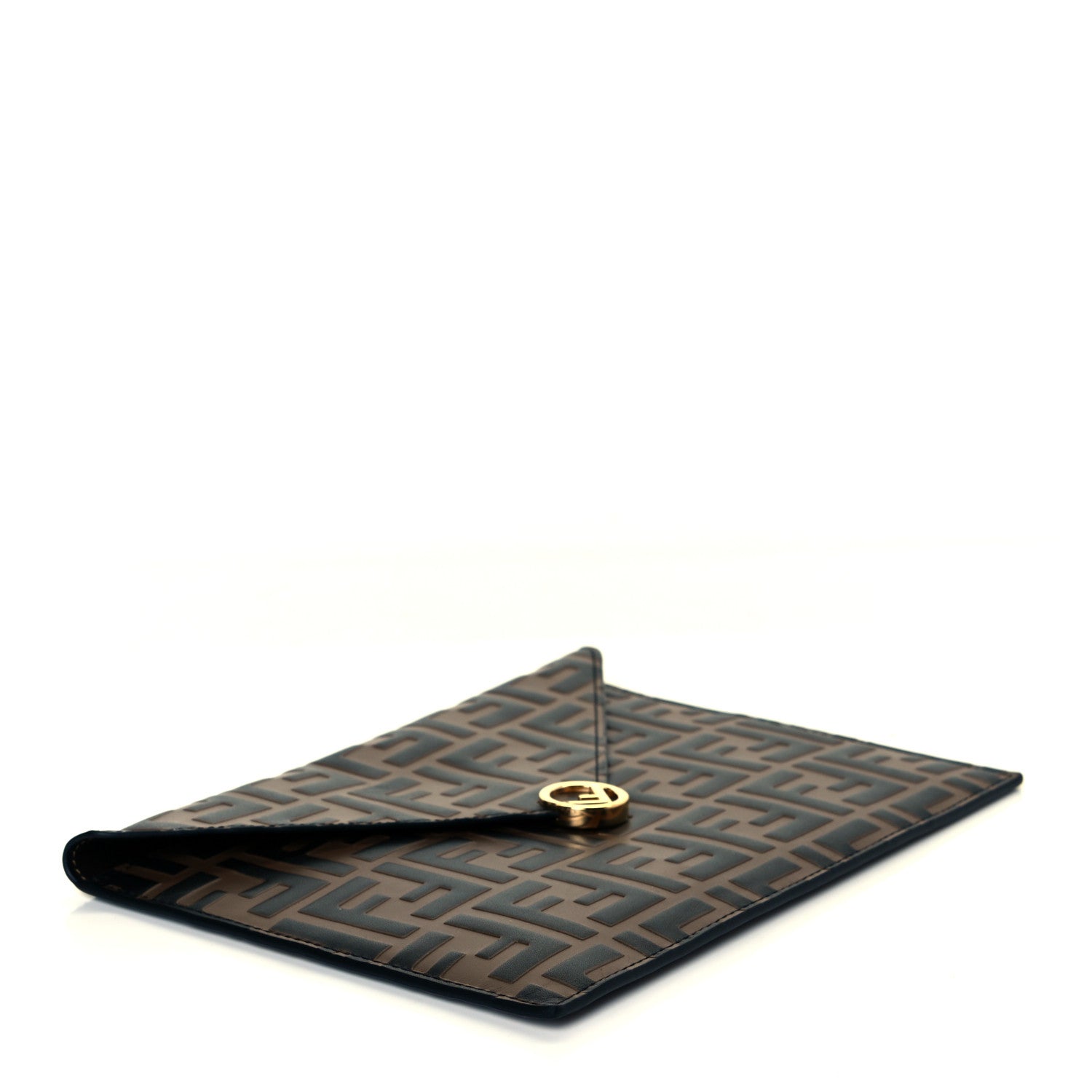 Fendi Vitello Soft F is Fendi Bi-Color FF 1974 Embossed Envelope Pouch Maya Black 2 of 7