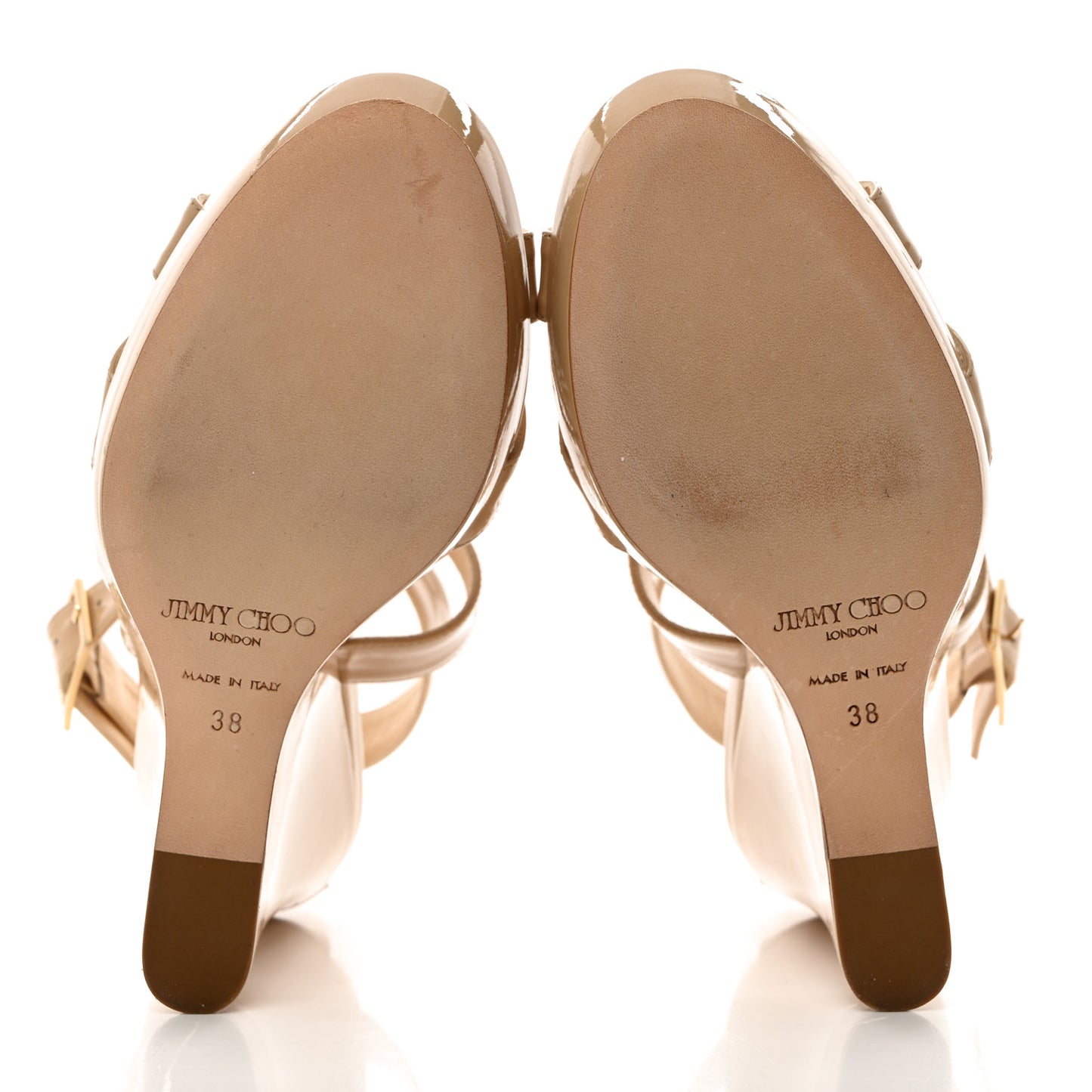 Patent Calfskin Lucia 120 Wedge Sandals 38 Nude