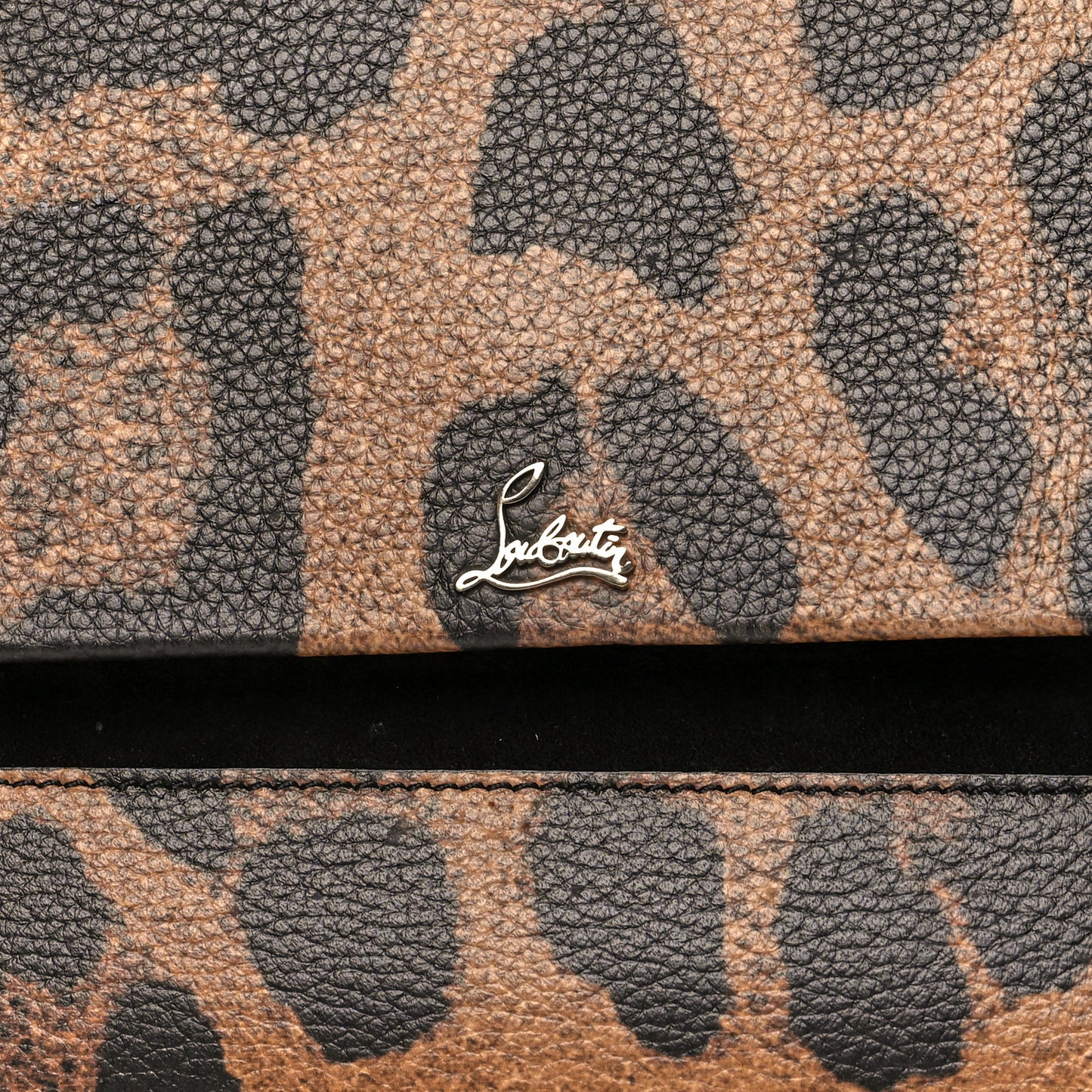 Calfskin Leopard Print Loubiblues Paris Clutch Bag Brown