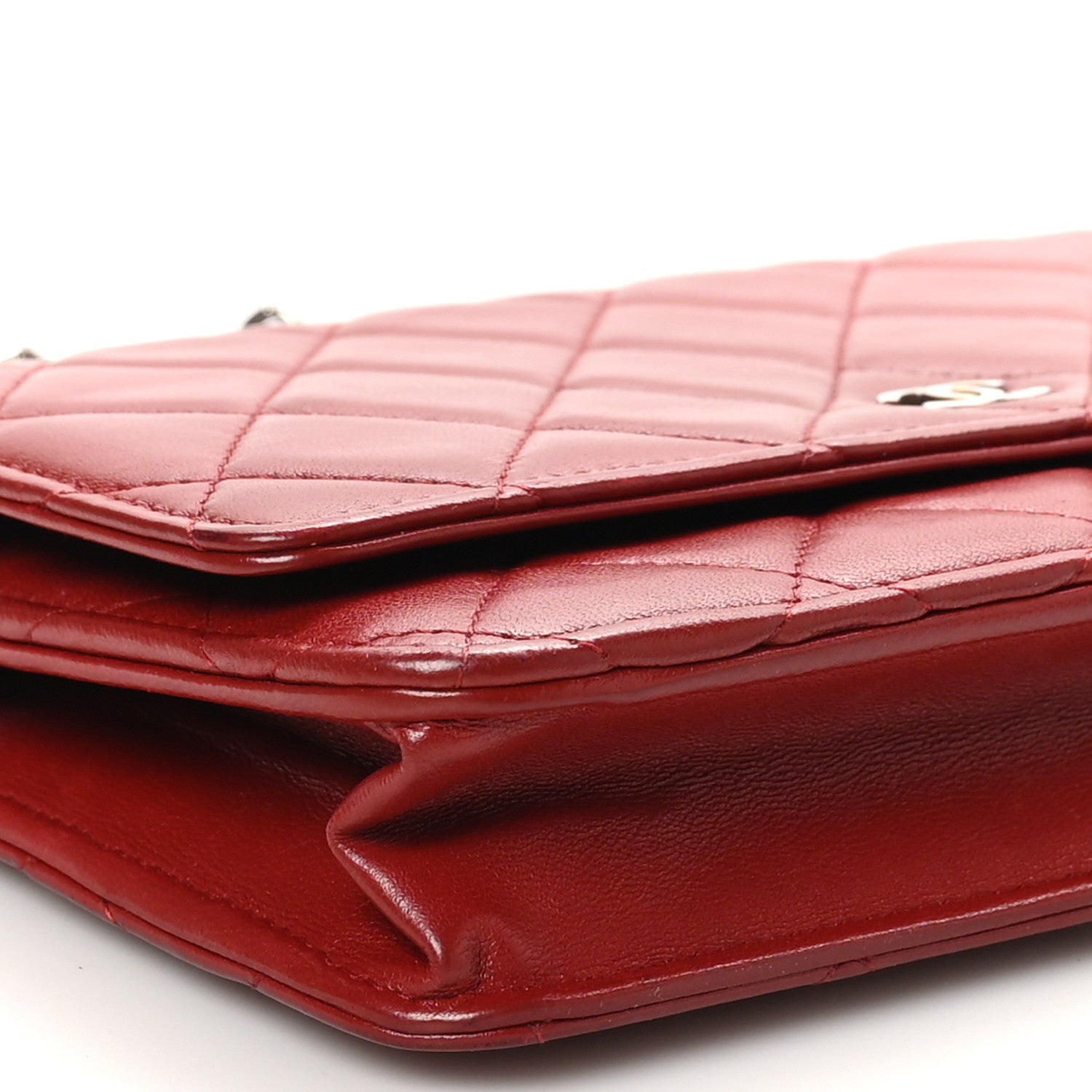Chanel Lambskin Quilted Wallet On Chain WOC Red 10 of 11