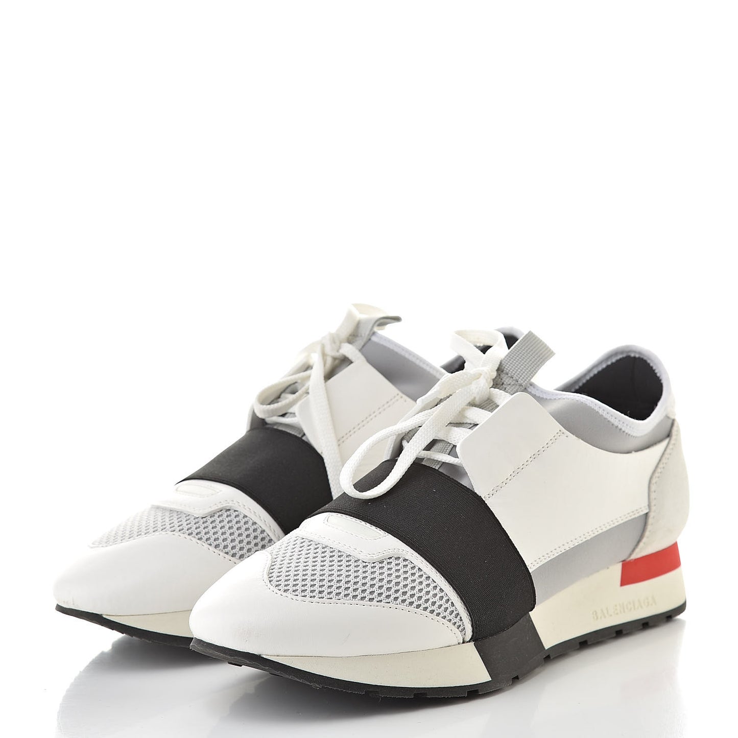 Mesh Calfskin Neoprene Suede Womens Race Runner Sneakers 38 White Black Gris