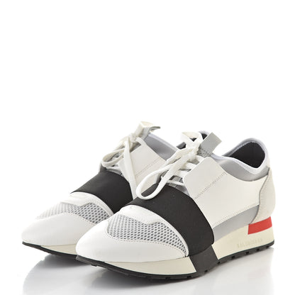 Balenciaga Mesh Calfskin Neoprene Suede Womens Race Runner Sneakers 38 White Black Gris 3 of 9