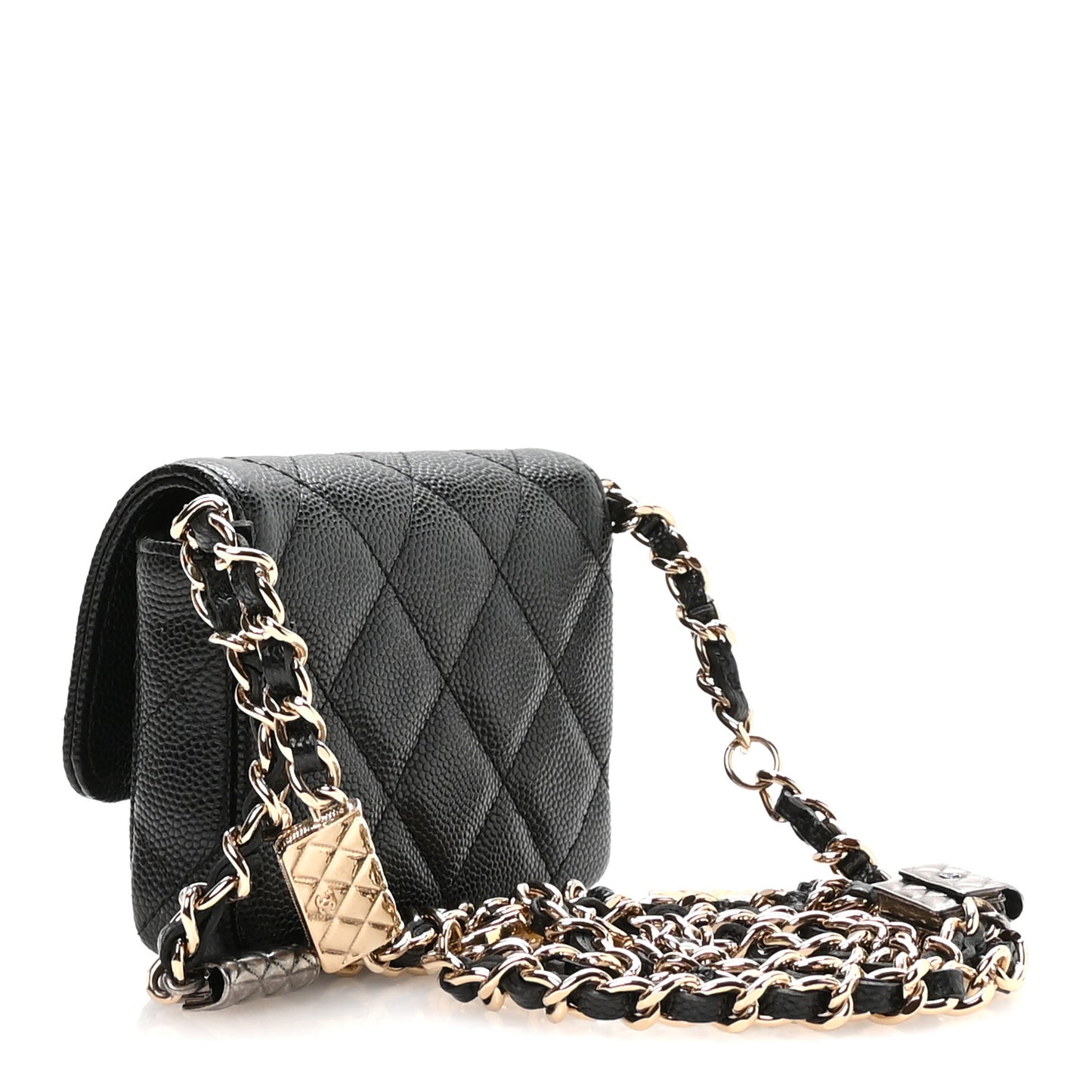 Caviar Quilted Belt Bag With Charms On Chain Black