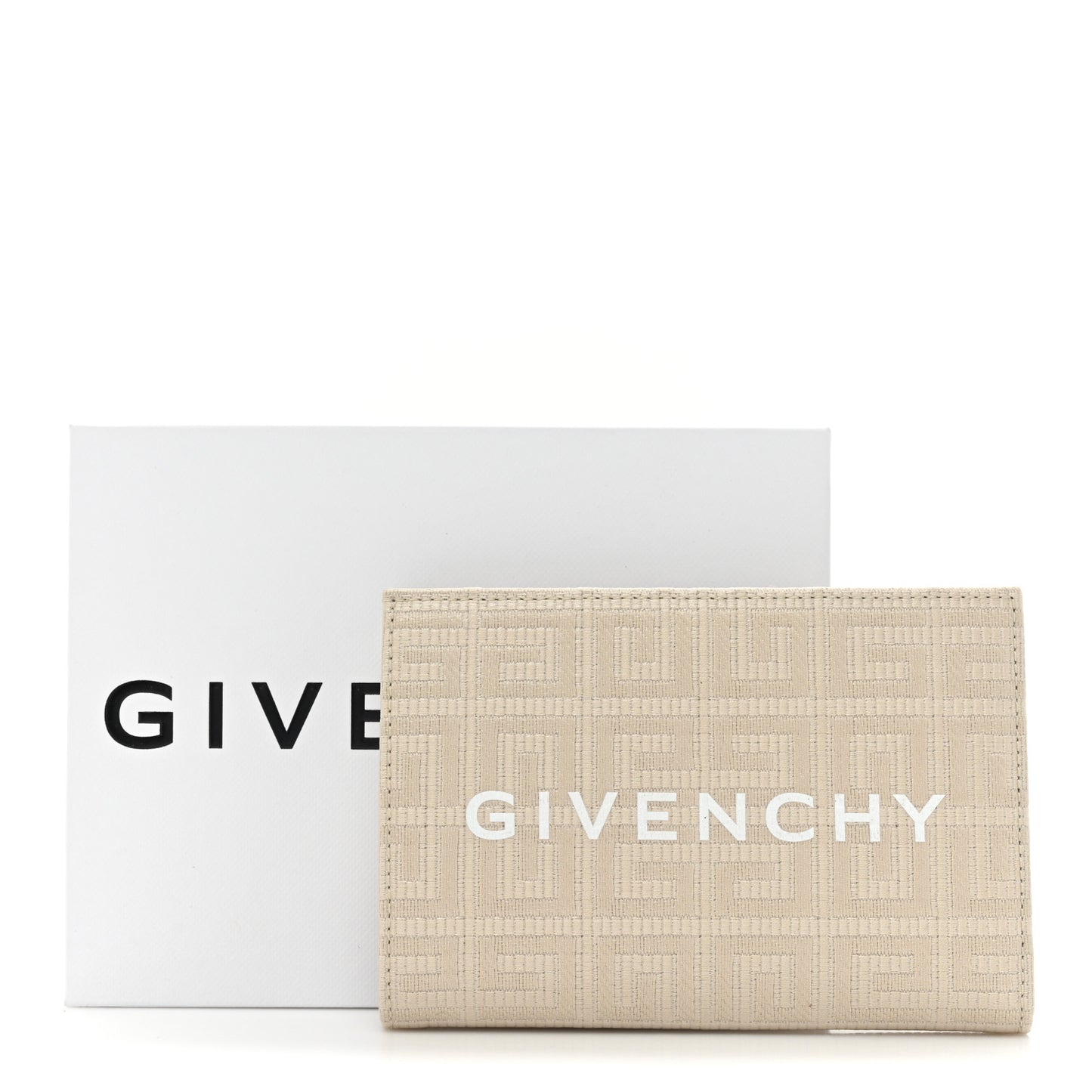 Embroidered Canvas 4G Logo G-Cut Bi-Fold Wallet Natural Beige