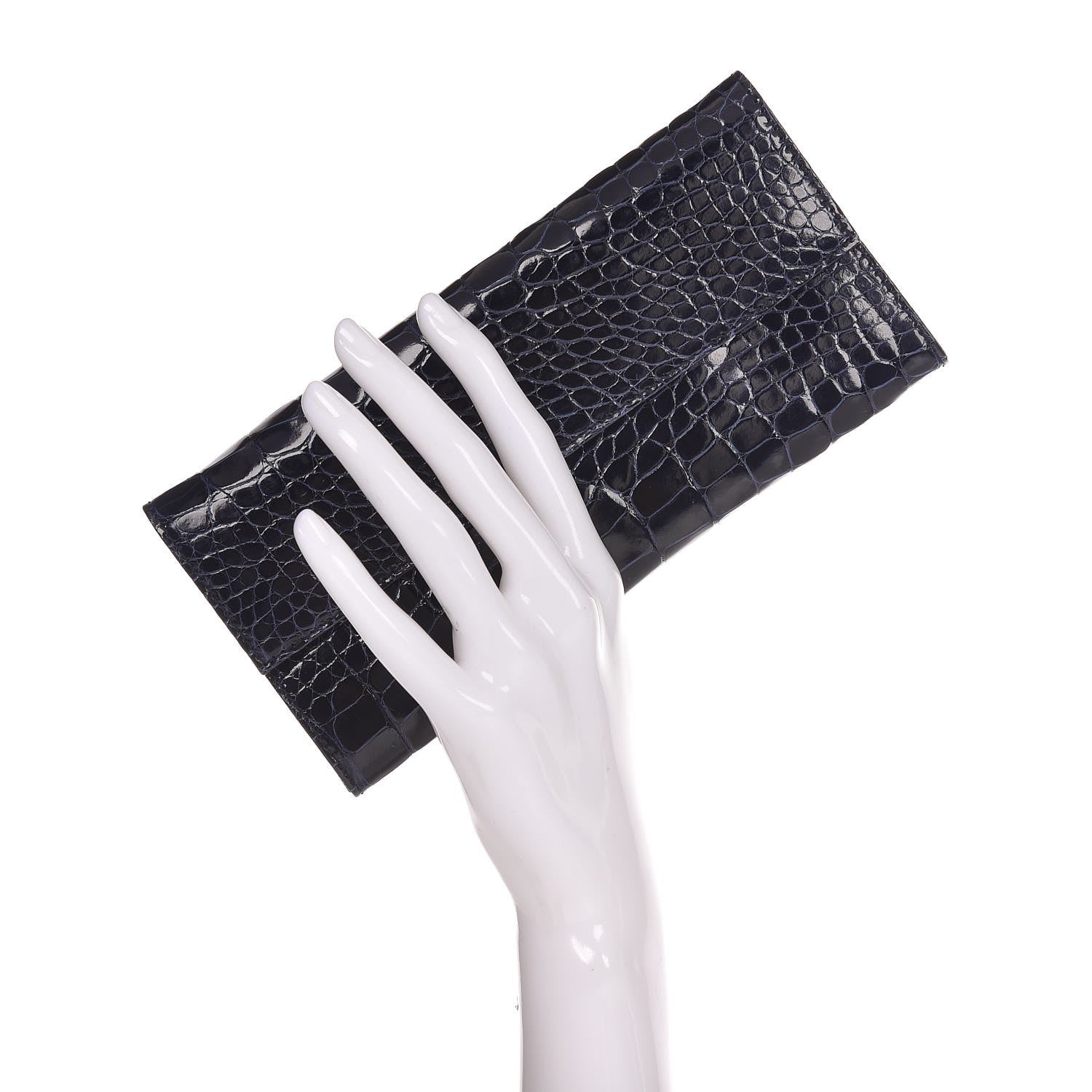 Prada Crocodile Embossed Flap Wallet Blue 2 of 8