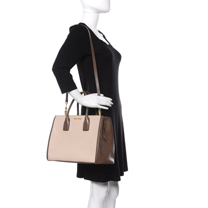 Miu Miu Goatskin Madras Bi-Color Top Handle Tote Talco Bambu 2 of 11