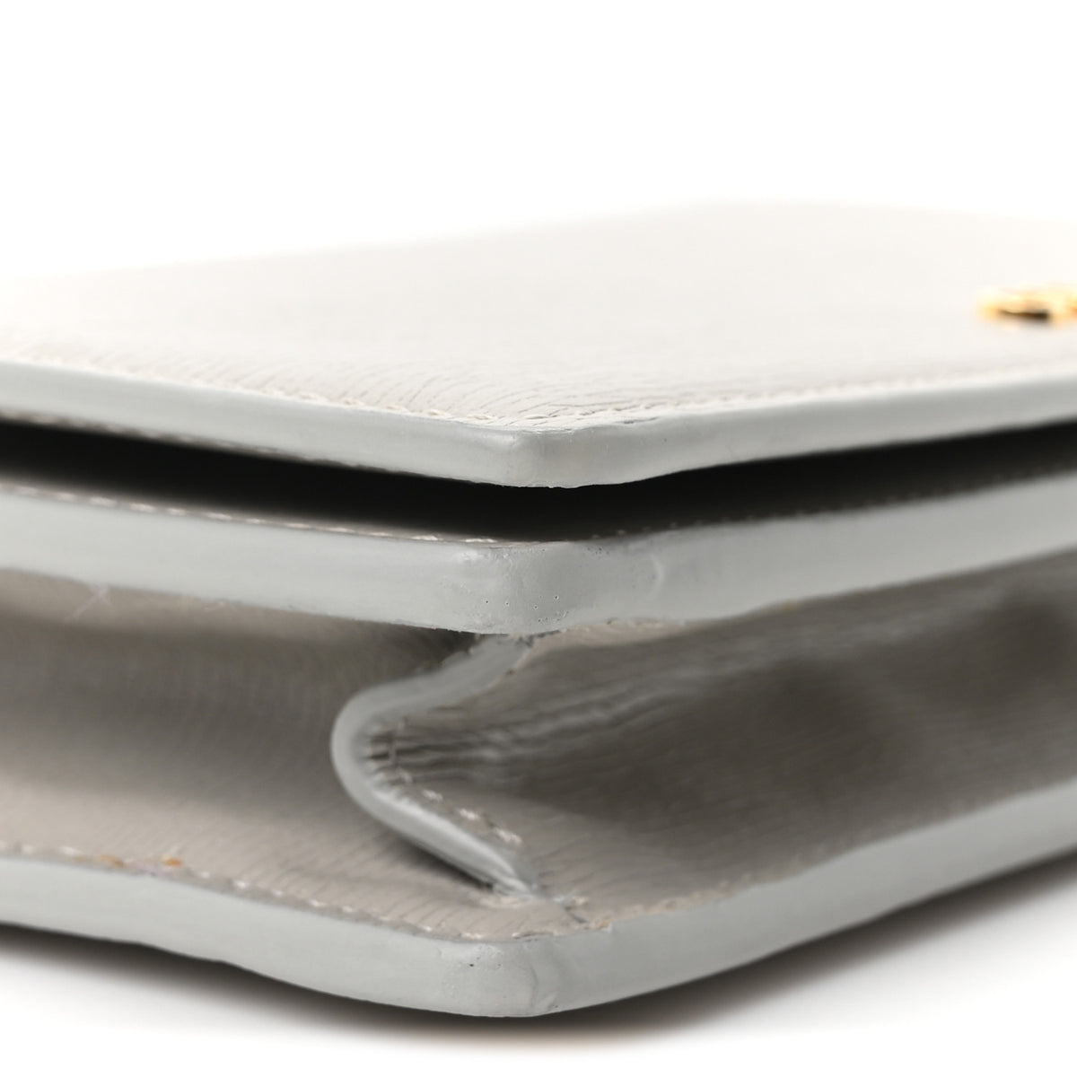 Textured Calfskin Script Logo Wallet On Chain Grey