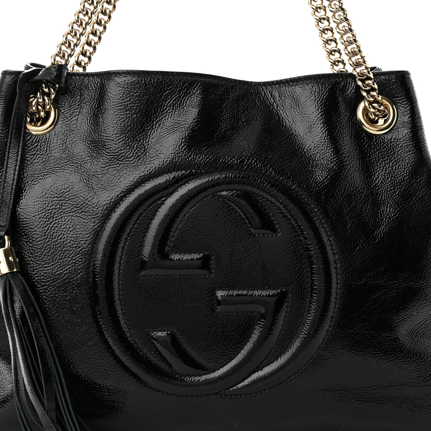 Patent Medium Soho Chain Shoulder Bag Black