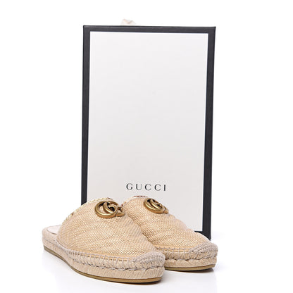 Gucci Straw Elaphe Matelasse GG Marmont Espadrille Slippers 37 Natural Cream Brown 10 of 10
