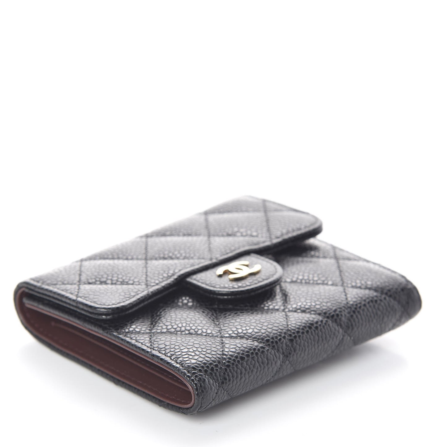 Caviar Quilted Compact Flap Wallet Black