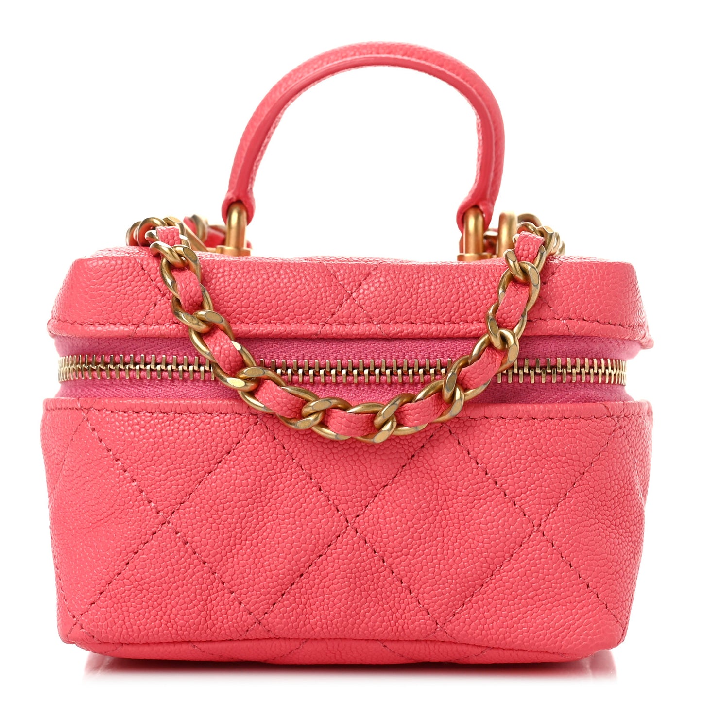 Caviar Quilted Mini Top Handle Vanity With Chain Pink