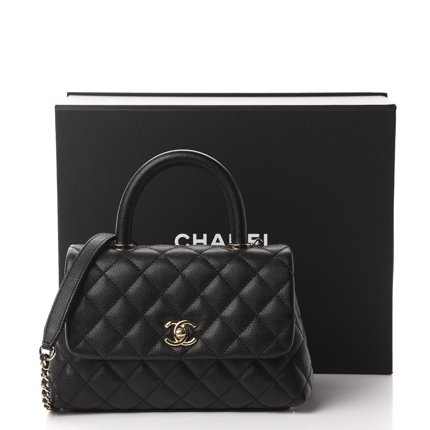 Caviar Quilted Mini Coco Handle Flap Black