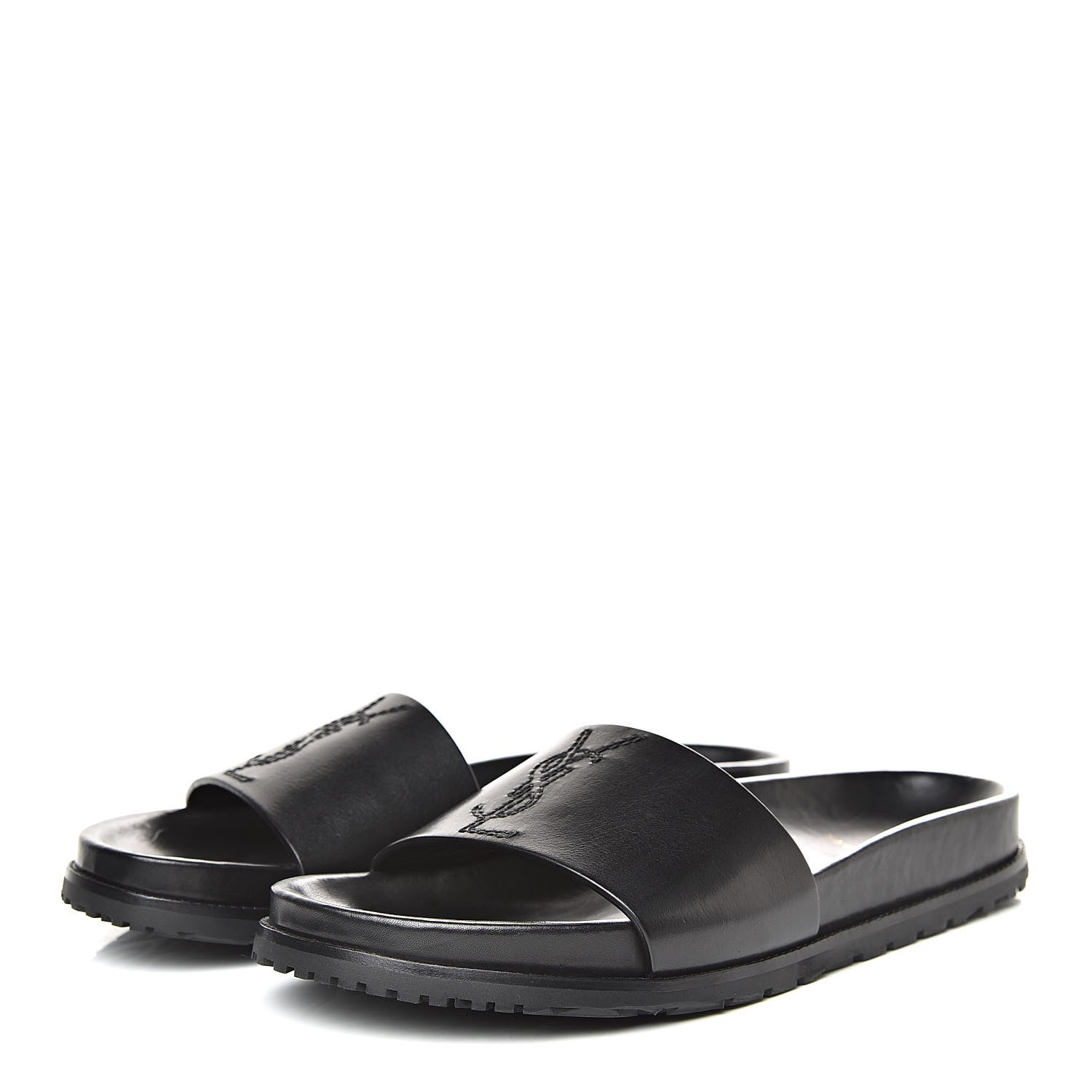 Saint Laurent Calfskin Monogram Womens Jimmy Joan Slide Sandals 39 Black 3 of 10