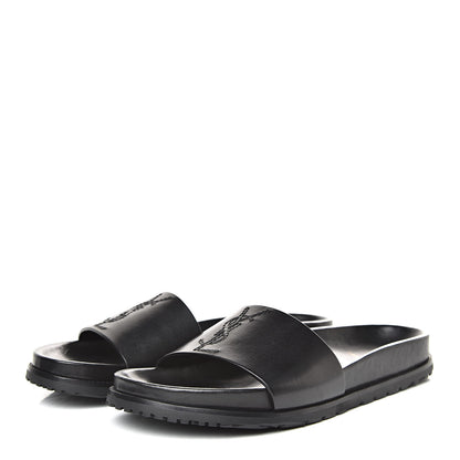 Saint Laurent Calfskin Monogram Womens Jimmy Joan Slide Sandals 39 Black 3 of 10