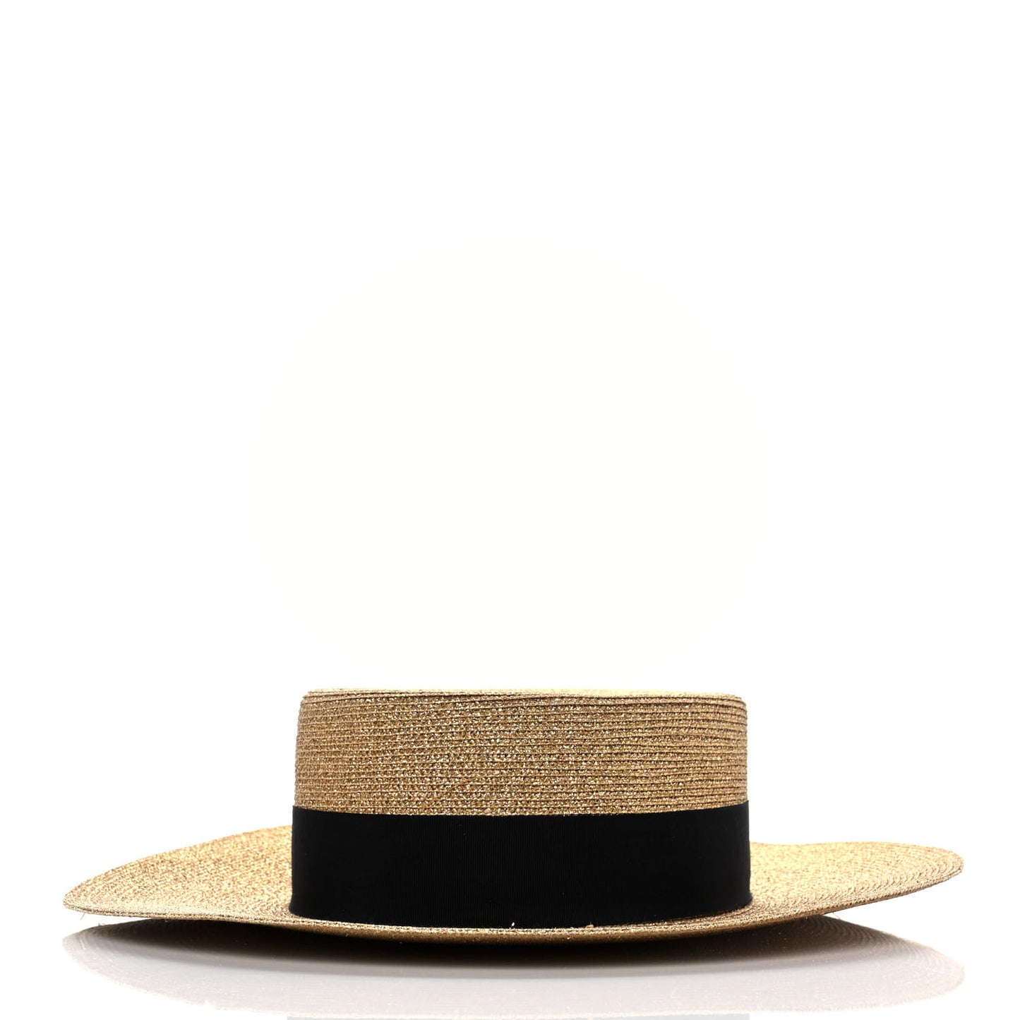 Glittered Straw Grosgrain Wide Brim Hat S Gold Black