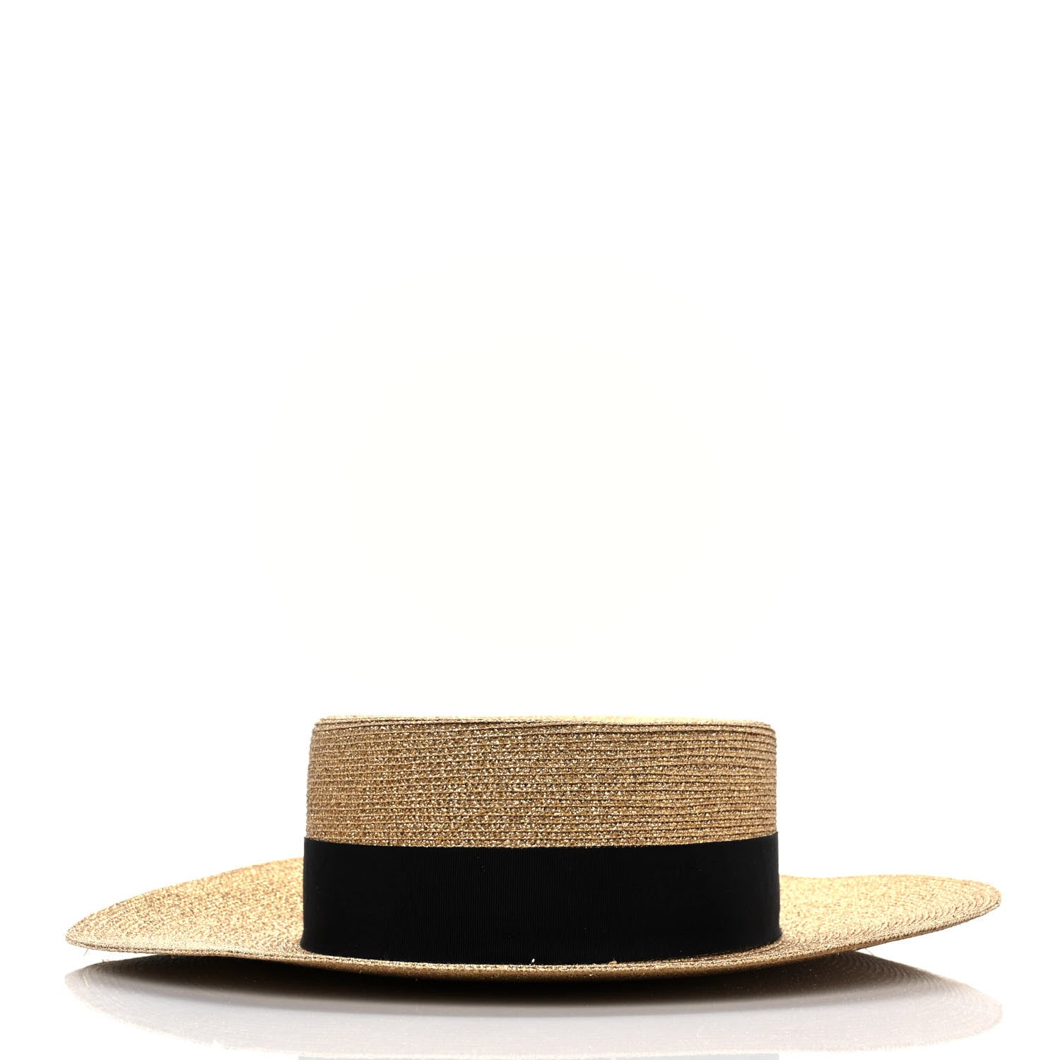 Gucci Glittered Straw Grosgrain Wide Brim Hat S Gold Black 3 of 9