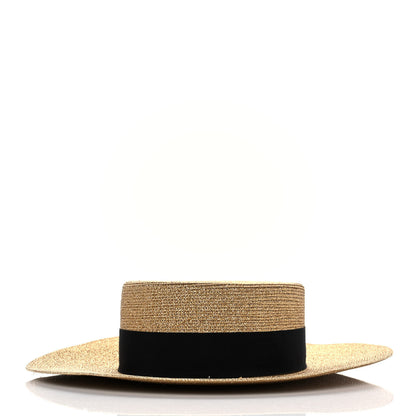 Gucci Glittered Straw Grosgrain Wide Brim Hat S Gold Black 3 of 9