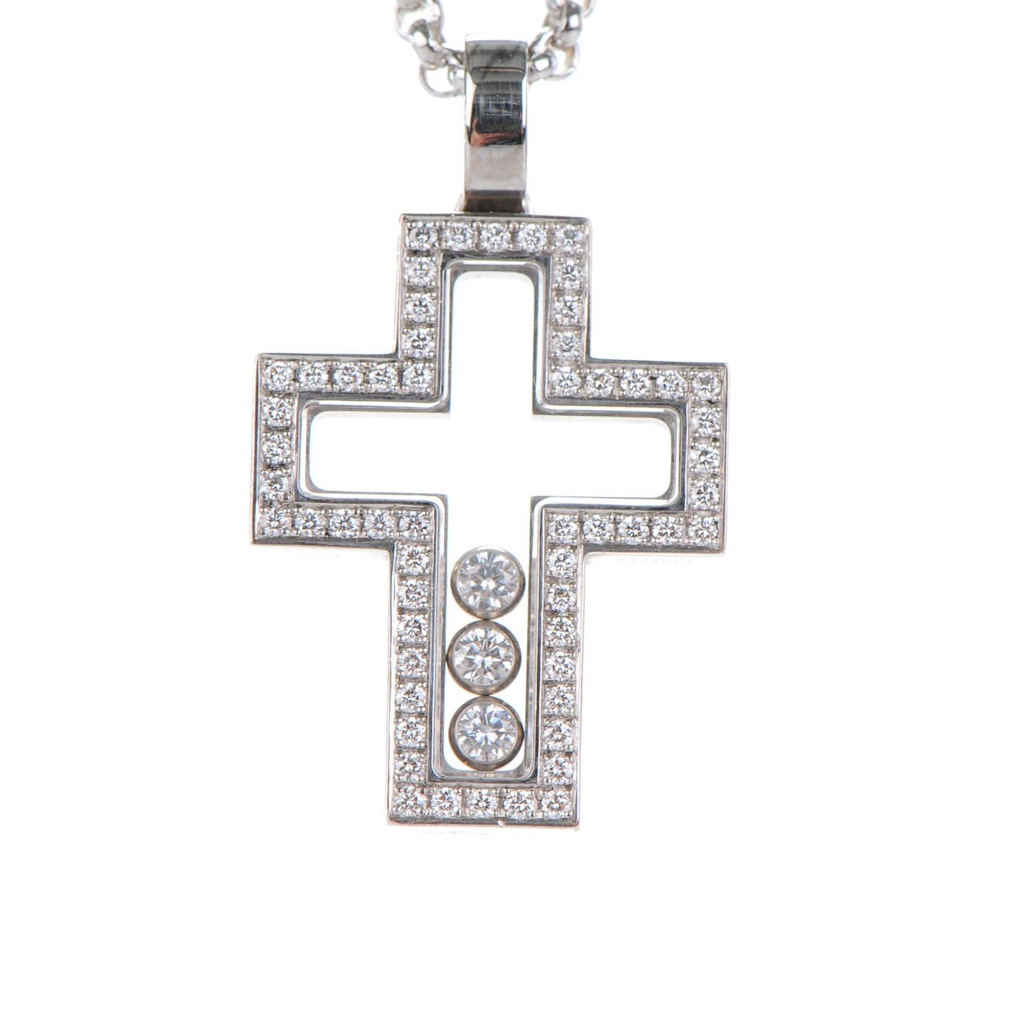 18K White Gold Happy Diamonds Cross Pendant Necklace