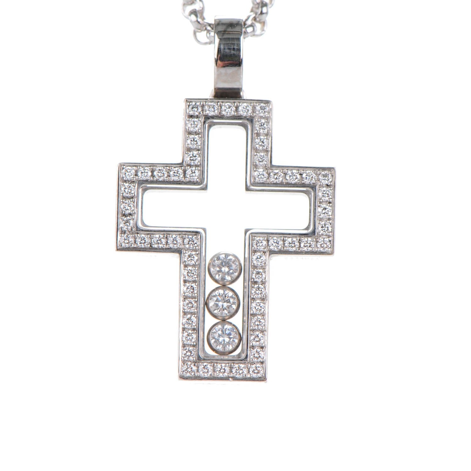 Chopard 18K White Gold Happy Diamonds Cross Pendant Necklace 3 of 5