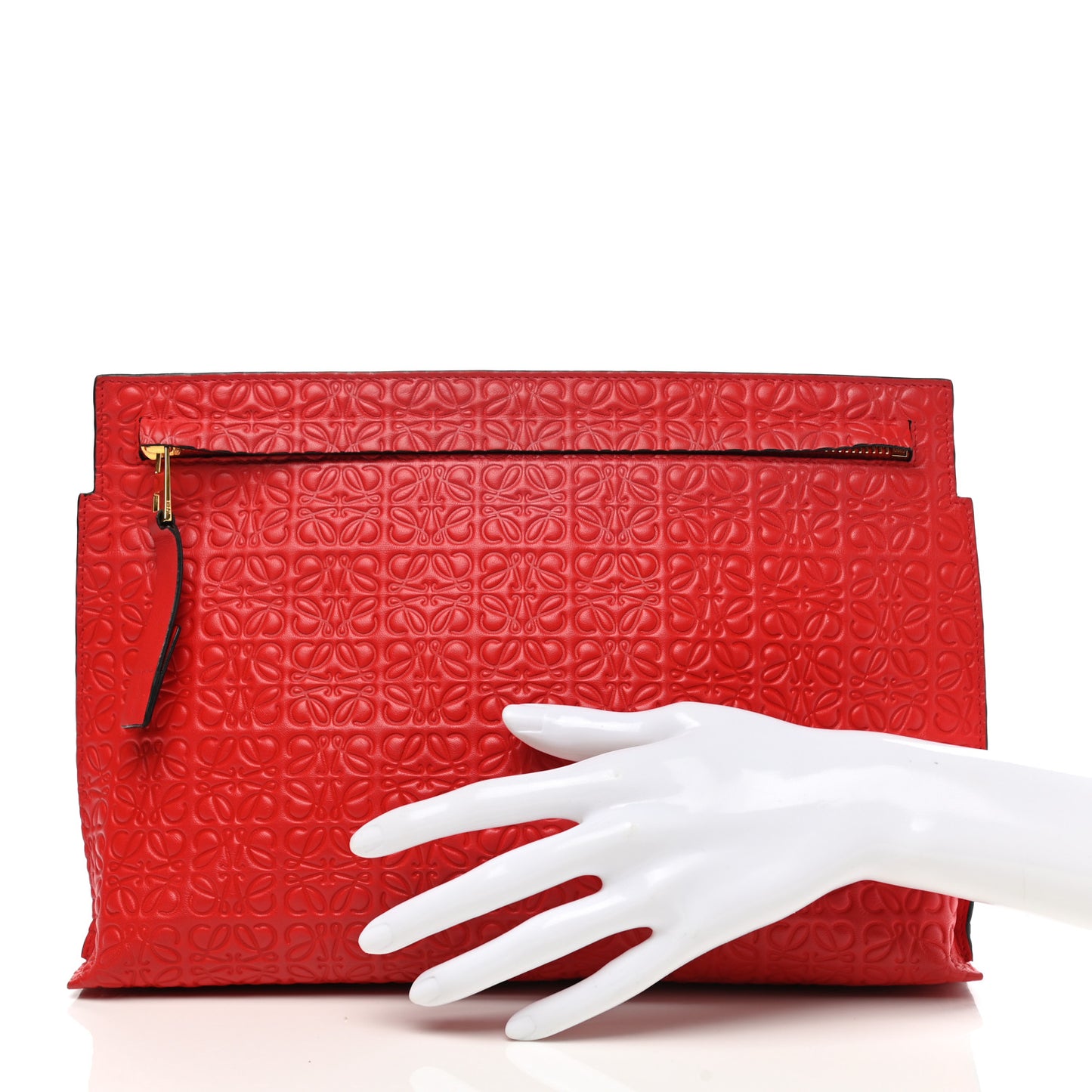 Calfskin Embossed Repeat T Pouch Red