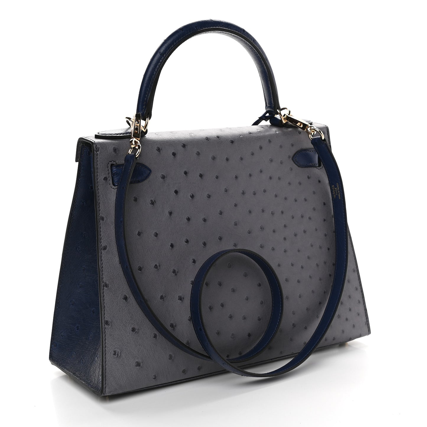 Ostrich Horseshoe Kelly Sellier 28 Gris Agate Bleu Iris